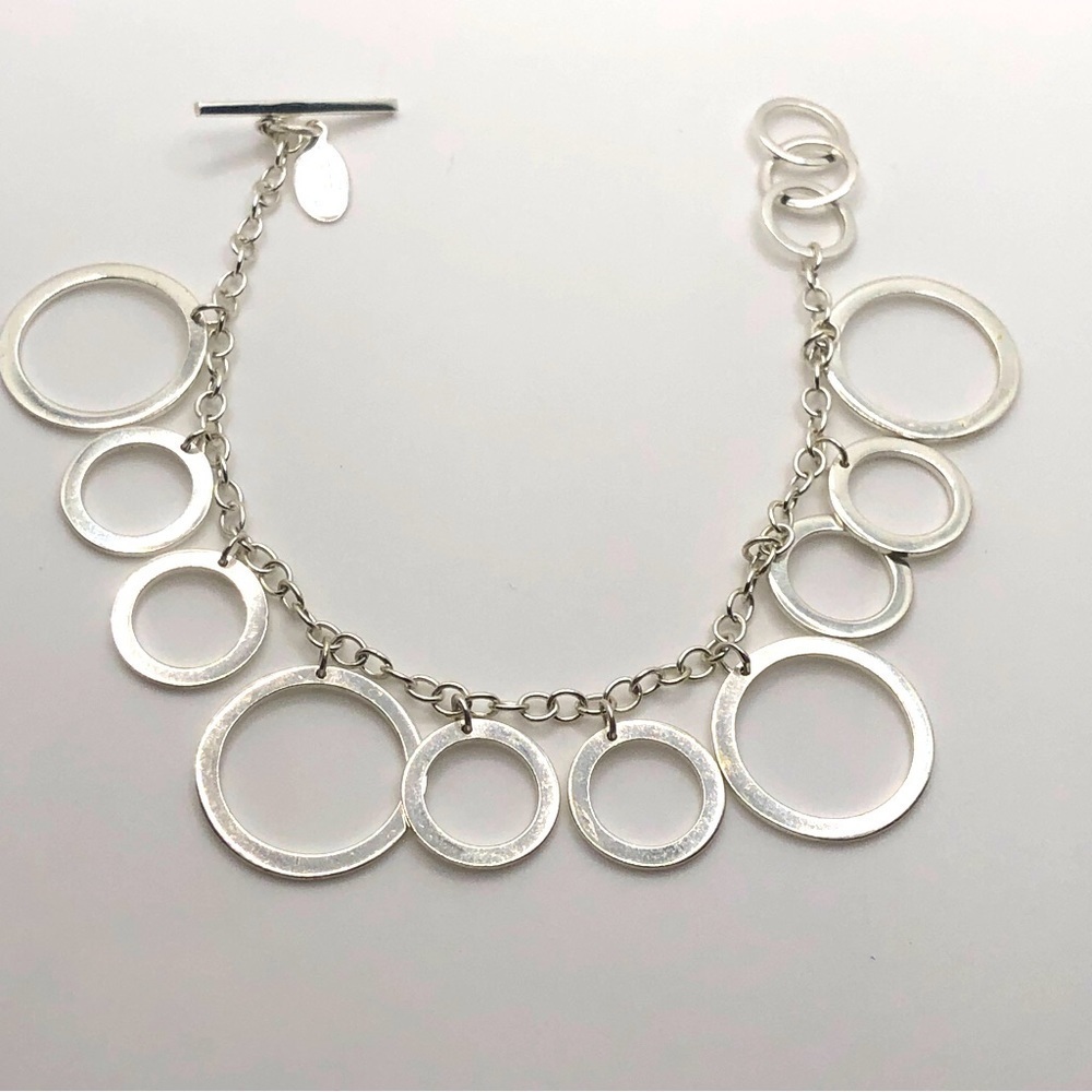 NEVADA 925 Sterling Silver Circles Toggle Clasp Bracelet 7” - 7.5”